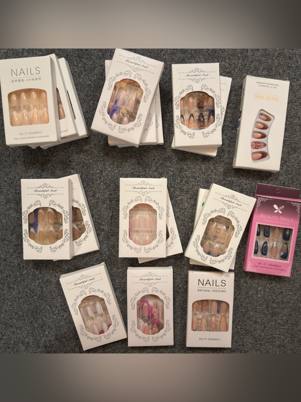 Bundle Lot 19 Press-On Nail Sets Med Length French Polka Christmas Glitter Stars